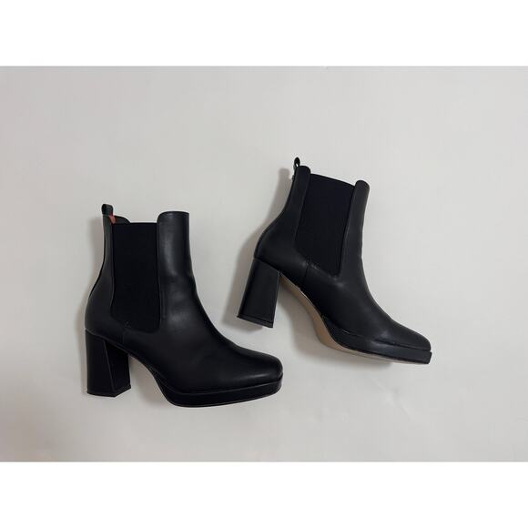 French Connection Penny Booties Size 8 Women's Faux Leather Black Block Heel - Picture 1 of 5